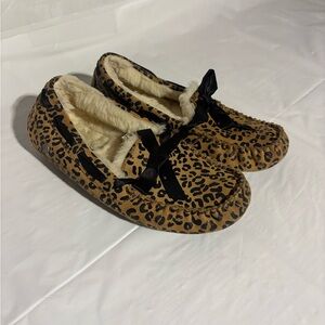 UGG Leopard Print Slippers with Black Bow